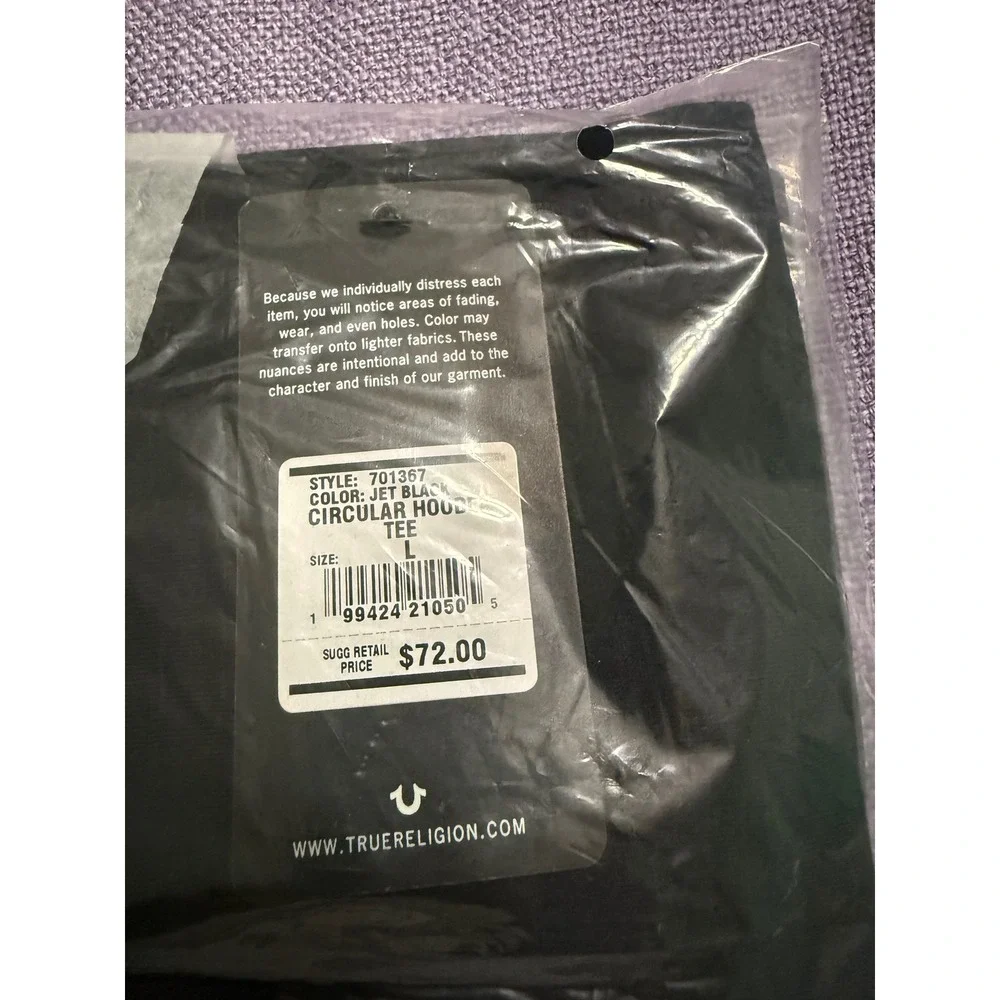 True Religion Mens Circular Hoodie Tee Black Short Sleeve Buddha Logo 701367 L